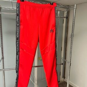 Adidas Mens Red Joggers with Logo Stripes